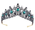 Detail of dark metal bridal crown featuring emerald green crystals and black gemstones - Retro Black and Green