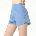 Damen Laufshorts in Hellblau mit hoher Taille, Seitentaschen und atmungsaktiven Laserlöchern - XL / Himmelblau