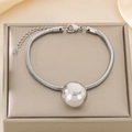 Polished silver snake chain bracelet with large sphere pendant in a premium gift box - 18mm Steel Bracelet (KB186998-Z)