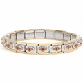 Modular stainless steel bracelet with mixed gold and silver links and eye charms - 0494-phnom Penh Seven Diamonds 1 Section