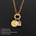 14K gold plated stainless steel paperclip chain necklace with letter L and crystal pendants - Letter L / Gold