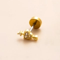 Pendiente de cartílago con corazón alado dorado, circonitas transparentes y base plana - Corazón Con Alas Cinco Piedras (9#) / Dorado