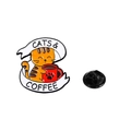 Vintage cat and coffee enamel pin with orange tabby kitten and red cup on white background - Cats & Coffee Badge Style (CZ0535-1)