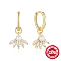 925 silver gold-plated pearl hoop earrings with marquise-cut white cubic zirconia dangles - 925 Silver / Fan Zirconia Pearl Gold