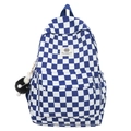Mochila de lona a cuadros azul y blanco para estudiantes con un colgante de felpa - Bolso Individual / Azul