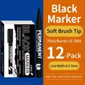 Set of 12 black permanent acrylic markers with flexible brush tips for variable stroke widths - Black Soft Tip 12 Pack