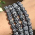 Three-layer dragon vein stone bead bracelet with unique white crackle patterns - 4mm (Approx 90pcs) / Black Weathered Agate