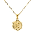 18K gold-plated stainless steel hexagon necklace featuring an engraved letter E pendant - Gold E (With Chain)