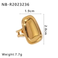 Gold-plated oversized rectangular stainless steel ring with polished mirror finish - Rectangular Curved Surface Style (NB-R20232236) / Gold