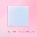 Light blue 8x8cm square sticky notes with artistic text, 50 sheets per pad - Blue