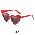 Fashionable heart-shaped sunglasses with red glossy frames and dark gray lenses - Red Frame Grey Lens