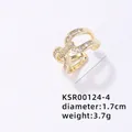Verstellbarer goldener Ring mit Zirkonia-Kristallen und 1,7 cm Durchmesser-Anzeige - Doppelschicht Schleifen Stil (KSR00124-4)