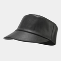 Close-up of the fine texture on this black leather equestrian style sun visor hat - Dark Gray