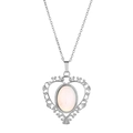 Collier avec pendentif cœur vintage en opale, filigrane argenté et pierre d'agate - Blanc/Opale