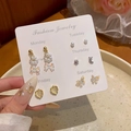 Exquisite bow earring set with 925 silver needles featuring pearl and heart shapes - E5279 Gold