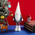 Christmas gnome doll with long legs and grey felt body for holiday window decor - Spiral Hair Telescopic Gnome / White