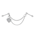 Industrial steel piercing featuring double chains and a zircon-studded silver heart pendant - Zircon Heart Style