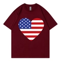 T-shirt femme bordeaux à col rond avec imprimé drapeau américain en forme de cœur - Bordeaux (Cœur Drapeau)