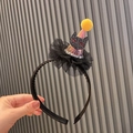 Cerchietto di Halloween con cappello viola iridescente, pizzo nero e motivo a gatto - Cappello da Strega Gatto Nero / Cerchietto LED Nero