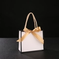 White gift bag with gold bow and black trim for wedding favors and small gifts - 14x6x12cm / White Bag Black Border + Gold Ribbon
