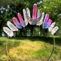 Detail of crystal headband featuring pink purple gradient stones and moon ornament - White & Pink-Blue Crystal with Silver Wire & Moon