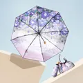 Mini five-fold purple floral sun umbrella with star roland pattern and matching carry bag - Starry Lavender (Double Layer 5-Fold)