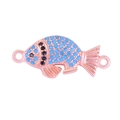 Rose gold fish connector charm with blue cubic zirconia pave setting for jewelry - Rose Gold Fish with Blue Zirconia (L0597-C)