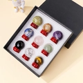 Coffret de 9 sphères de pierres précieuses avec supports en bois rouge dans un écrin noir - Ensemble de Minerais Sphériques Planétaires