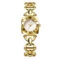 Dettaglio dell'orologio quadrato vintage in oro con quadrante in madreperla e numeri - Cinturino Dorato Quadrante Bianco