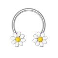 Polished stainless steel horseshoe ring with white daisy petal and yellow center - 1.2x10mm / Silver Daisy