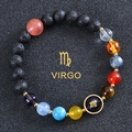 Macro shot of Virgo zodiac bracelet with lava rock and colorful natural crystal beads - Virgo