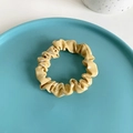 Yellow polka dot soft fabric scrunchie on a blue plate with a minimalist aesthetic - 5# Yellow Polka Dot