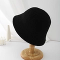 Women's black knitted bucket hat made of thick wool for autumn and winter warmth - Adjustable / Black