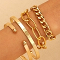 4-piece set of gold-plated bracelets including a LOVE engraved bangle and chain links - Gold (5991)