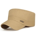 Men's khaki flat top cadet cap in cotton twill fabric with metal sport badge decoration - Adjustable / Khaki