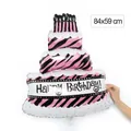 Pink striped three-tier cake aluminum foil balloon with Happy Birthday text, 84x59 cm - Medium Three-Tier Pink Egg