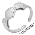 Polierter silberner Fächermuschelring mit verstellbarer Öffnung für Damen - Stahlfarbe