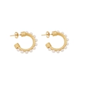 Golden C-shaped stainless steel earrings with snakeskin texture and white pearls - Snake Pattern C-Shape Pearl Style (5#)