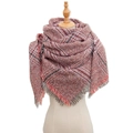 Women's thick plaid triangle shawl scarf in red pattern with fringed tassels - 135x135x200cm / SJ-33# Dusty Pink