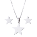 Polished stainless steel pentagram star pendant necklace and stud earrings jewelry set - 012 Steel Color