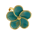 Teal enamel flower napkin ring with gold metal edges for elegant table decoration - Blue