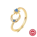 S925 sterling silver gold ring featuring opal moon and star design with adjustable band - Star Moon Open Ring / Gold