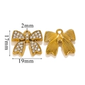 Golden bow-shaped pendant detailed with sparkling rhinestones and clear size measurements - Full Bow