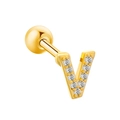 Gold-plated letter V cartilage stud earring with cubic zirconia pavé stones - Letter V