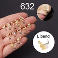 Gold titanium steel L-bend nose studs with zircon butterfly, snake, and heart designs - Snake Style (5#-Silver) / L-Bend Screw Post / Silver