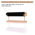 Single tier black velvet bracelet display stand with wood base and golden metal frame - Black Velvet