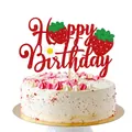 Glittery strawberry happy birthday cake topper for party decorations on white cake - Happy Birthday Cake Topper