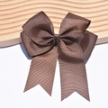 6-inch brown ribbed grosgrain ribbon hair bow clip with long fishtail streamers - Khaki