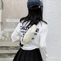 Minimalist off-white canvas chest bag for women with black adjustable strap detail - Off White