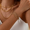 Ensemble de collier triple rangs en plaqué or 18k et bracelet assorti chic - Bracelet (ZHB2486) / Doré
